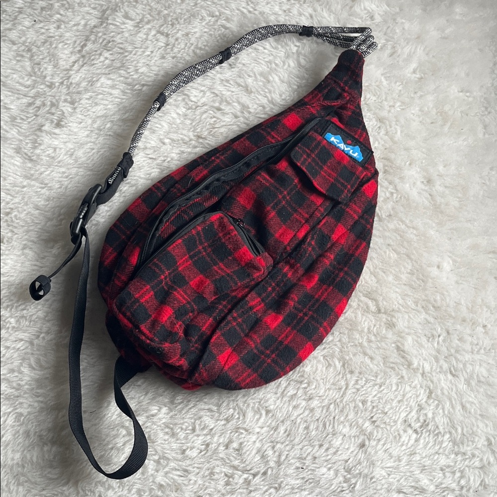 KAVU Mini Plaid Rope Bag Red and Black Plaid Sling Bag like new